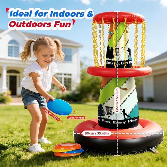 EKEPE Inflatable Disc Golf Basket - Inflatable Throwing Game for Kids and Adults, Portable Disc Golf Target Set with 6pcs Disc Golf Disc and Carry Bag for Backyard, Indoor or Outdoor