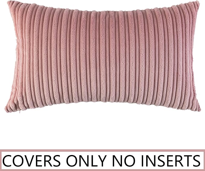 UGASA Velvet Pillow Covers Soft Striped Decorative Throw Cushion Case with Hidden Zipper for Valentine's Day Couch/Bedroom/Sofa, Cozy Solid Oblong Lumbar Pillowcase 1 Piece 12"x20", Baby Pink