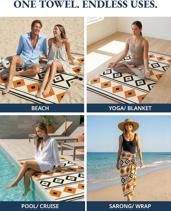 LANE LINEN Beach Towels 6 Pack, Bulk Beach Towels Oversized, Pool Towels for Adults, Pre-Washed, Sand Free Beach Towel, Fast Drying Beach Towel, 39"x71" - Modern Boho