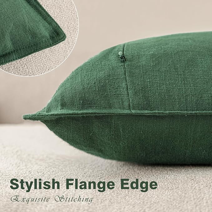 Foindtower Set of 2, Decorative Linen Solid Throw Pillow Covers Soft Accent Euro Cushion Case Farmhouse Neutral Pillowcase for Chair Couch Sofa Bedroom Living Room Home Decor 18 x 18 Inch Pine Green