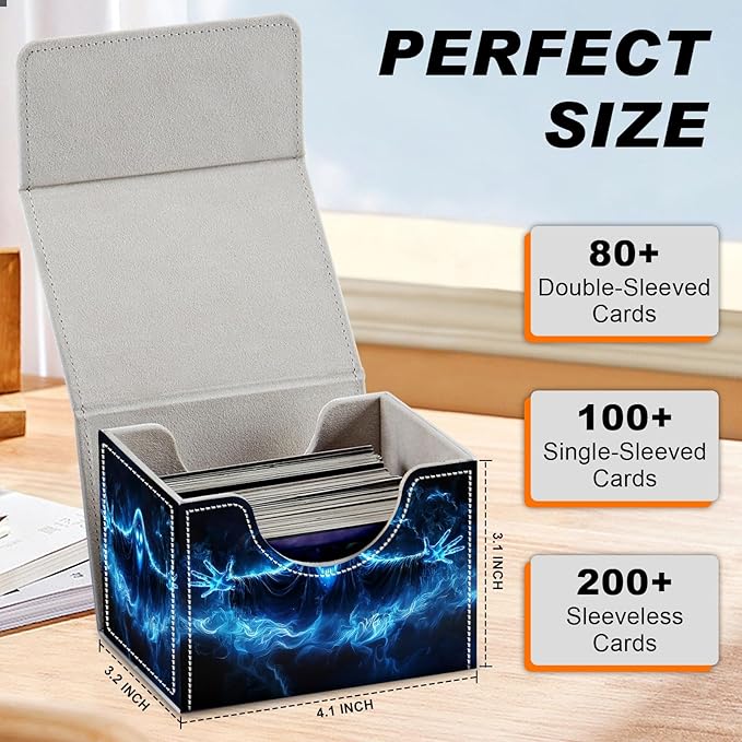 Card Game Storage Box TCG Deck Box MTG Card Box Organizer Trading Card Case Commander Deck Box TCG Card Storage Box Magnetic Closure Creative Pattern Up to 200 Cards, Blue Flame Smoke Skull Death