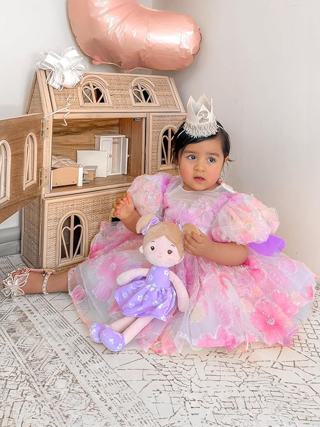 LeyaDoll Soft Baby Doll Toys (12''), My First Baby Rag Doll for 1 Year-Old Girl Birthday Gift, Leya Doll Christmas Plush Toys Gift for Toddler Kids Infants -FloraBelle(Purple)