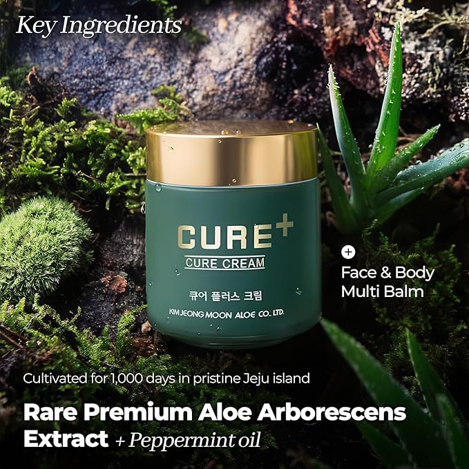 CURE Aloe Arborescens Ointment Balm, Deep Moisture Korean Body Cream for Cracked Heels, Elbows & Dry Skin, with Peppermint Oil, 2.82 fl oz.