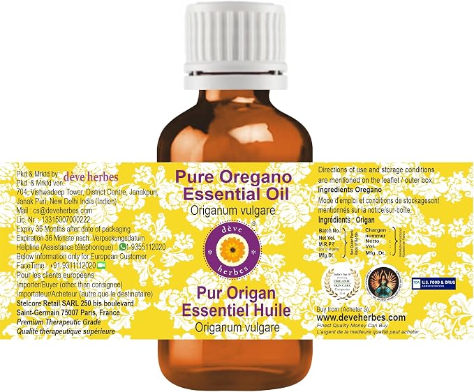 dève herbes Oregano Essential Oil (Origanum vulgare) Pure | Non-Sticky | Non-Greasy | Lightweight | Men & Women | All Skin Types | Steam Distilled 30ml (1 oz)