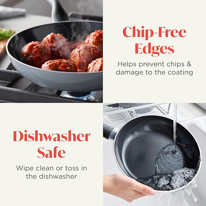 Deco 11” Nonstick Frying Pan Skillet, Made in Italy, Diamond Ceramic PFAS-Free, Dishwasher & Metal Utensil Safe, Durable Gloss Enamel Finish, Stay-Cool Handle, High Walls-Extra Room, Gray