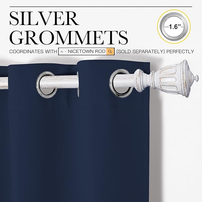 NICETOWN Blackout Curtain Panels, Window Treatment Energy Saving Thermal Insulated Solid Grommet Blackout Drapes/Draperies (Navy, 1 Pair, 42 by 50-inch)
