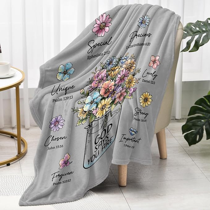 Christian Religious Gifts for Women, Grey Christian Blanket 80''x 60'' | Birthday Gifts for Women, Baptism Religious Christmas Day Spiritual Gifts for Grandma Nana Mom Sister, Throw Blankets
