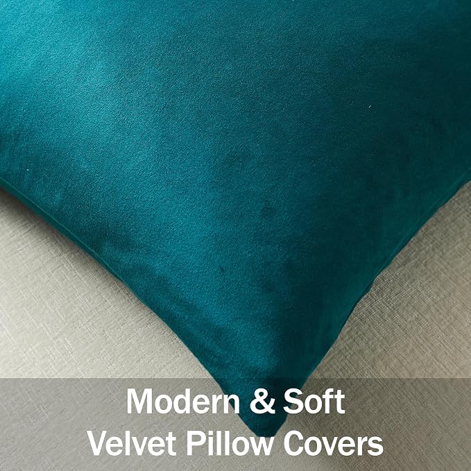 Euro Sham Covers 24x24 Teal: Pack of 2 Cozy Soft Velvet Square Modern Luxury Decorative Throw Pillow Cases for Sofa Couch Living Room Bed Home Decor