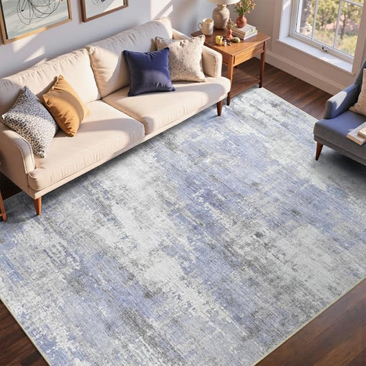 6x9 Ft Large Area Rugs for Living Room, Soft Non-Slip Washable Rugs Modern Abstract Pattern Carpet for Bedroom Indoor Floor Nursery Home Decor (Blue/White)