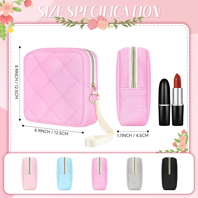 Likesing Quilted Period Bag, Period Pouches for Teen Girls Womens, Portable Sanitary Napkin Storage Bag with Wrist Strap Feminine Emergency Tampon Pad Pouch(Rose Pink)