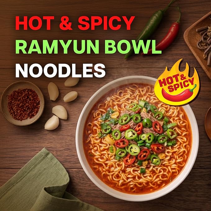 Nongshim Ramen Noodles, Gourmet Instant Ramen bowl, Premium Microwavable Noodle Soup, Hot & Spicy, 3.03 Ounce (Pack of 6)
