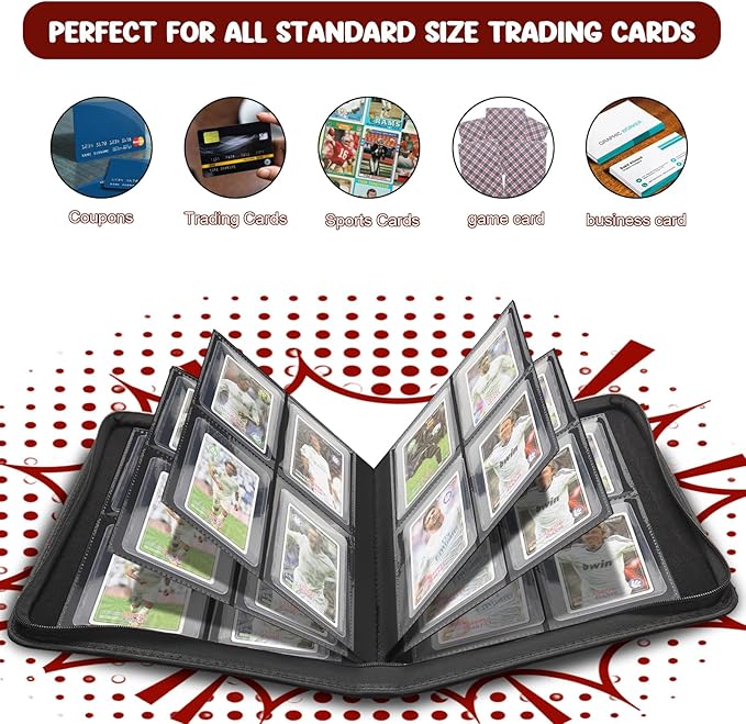 Toploader Binder, HYMENEX Top Loader Card Storage Holds 96 Cards, 4 Pocket Top Loader Card Binder for Trading Cards 3" x 4" Rigid Card Holders and Sports Cards - Classic Black