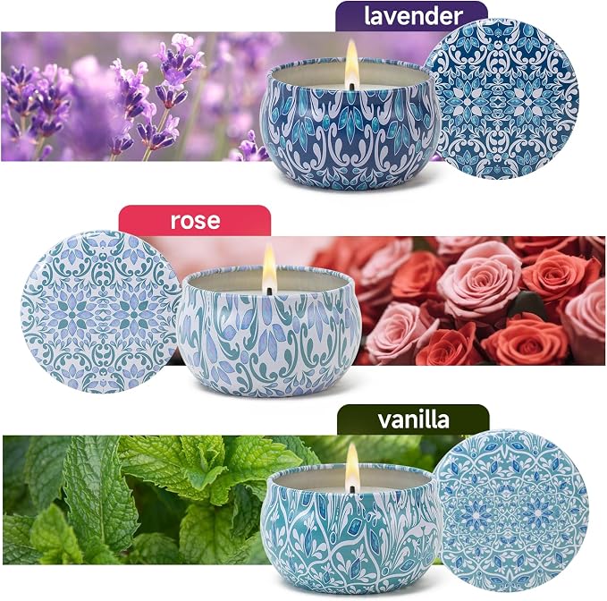 3 Pack Scented Candles Gift, 2.5 oz Aromatherapy Candles for Home Scented, Natural Soy Candles Stress Relief Gift for Women, Portable Small Jar Candles Set Gifts for Mother's Day, Birthday