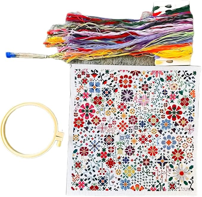 YUSHENYI Giftable Florals Crosses Stitching Set Featuring Pattern Guide for Stress Relief Decor Flower Embroidery Set