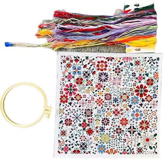 YUSHENYI Giftable Florals Crosses Stitching Set Featuring Pattern Guide for Stress Relief Decor Flower Embroidery Set