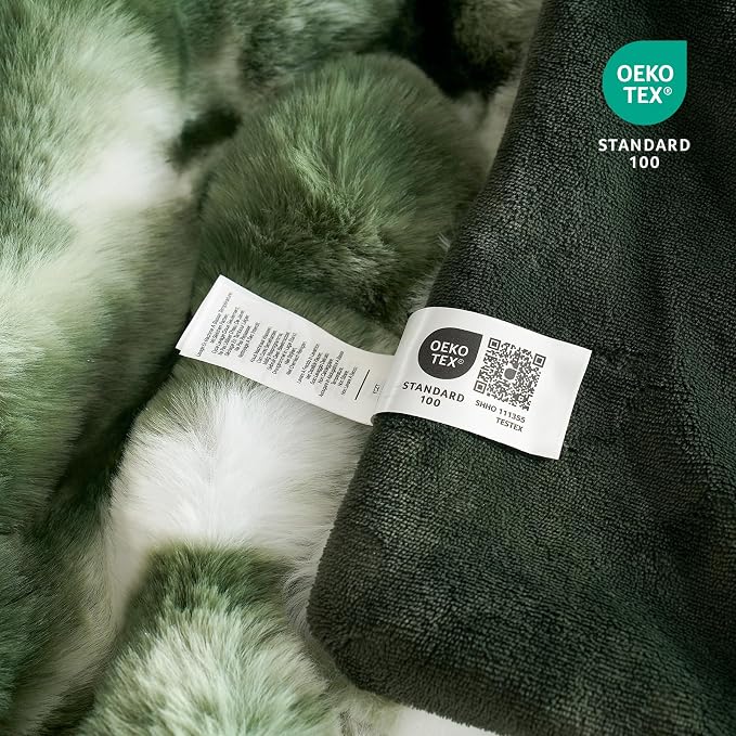 Cozy Bliss Faux Fur Throw for Couch, Fuzzy Soft Plush Thick Bubble Blanket for Sofa Bedroom Living Room, 50x60 Inches Tie-dye Olive Green