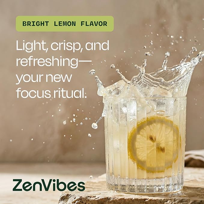 ZenVibes Magnesium L-Theanine Drink Mix – Lemonade Calm & Focus Nootropic with Alpha GPC, L-Taurine & Vitamin D3 – Sugar-Free Relaxation Stick Packs, Non-GMO, 20 Servings