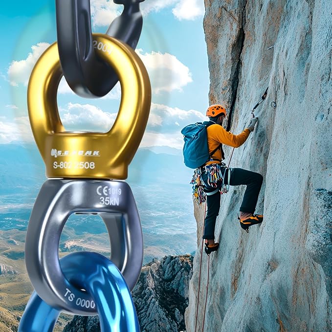 35kN Swing Swivel, CE Certified 360°Rotational Device, Silent Hanging Accessory for Tree Swing, Aerial Dance (Golden+Grey, 35kN)