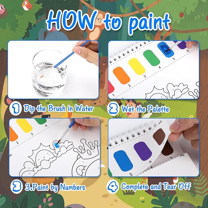 Paint with Water Coloring Books for Toddlers, Watercolor Painting Book and Drawing Art Paper for Kids Ages 3 4 5 6 7 8 Years Old, Animals Art Craft for Drawing with Brush