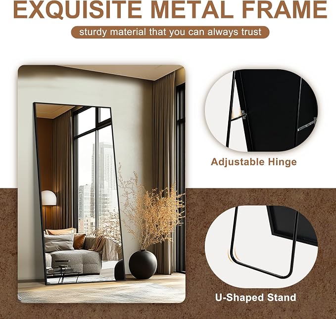 Delma Wall Full Length Mirror,Standing Mirror Full Body,Large Floor for Wall Door Bedroom Bathroom Living Room with Aluminium Frame(with Stand,70x30-Black)