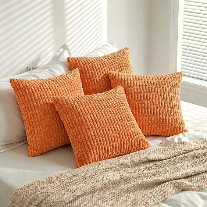 Fancy Homi 4 Packs Decorative Throw Pillow Covers for Living Room Couch Bed, Modern Farmhouse Boho Home Décor Accent Cushion Case, 16" x 16", Orange