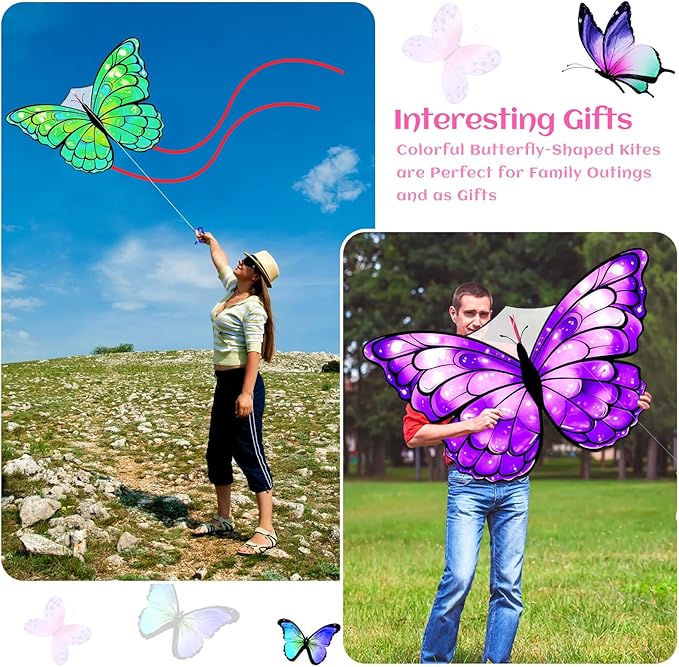 Silipull 6 Pcs Kites Butterfly Kite 55" x 28" Large Kites with 328ft String Colorful Beach Kite for Adults Beginner Outdoor Supplies