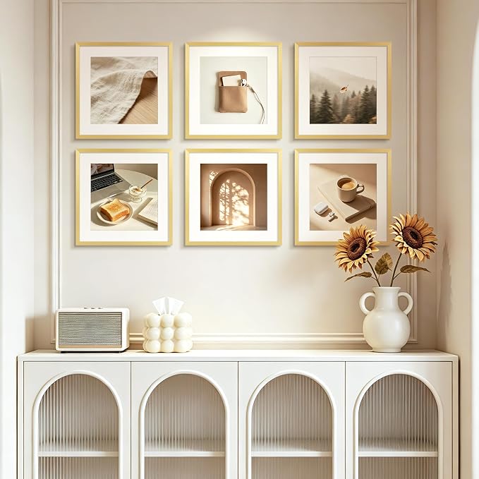 upsimples 16x16 Picture Frame, Display Pictures 12x12 with Mat or 16 x 16 Without, Wall Hanging Square Frames, Gold, 1 Pack