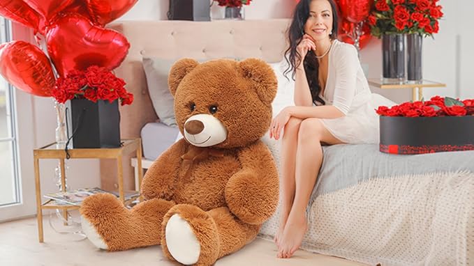 MorisMos Giant Teddy Bear Stuffed Animal 3ft-36 inch Big Teddy Bear for Girlfriend Boyfriend Wife Mom Fiancée Valentine's Gift,Large Stuffed Bear for Kid Birthday Christmas Baby Shower Decor,Brown