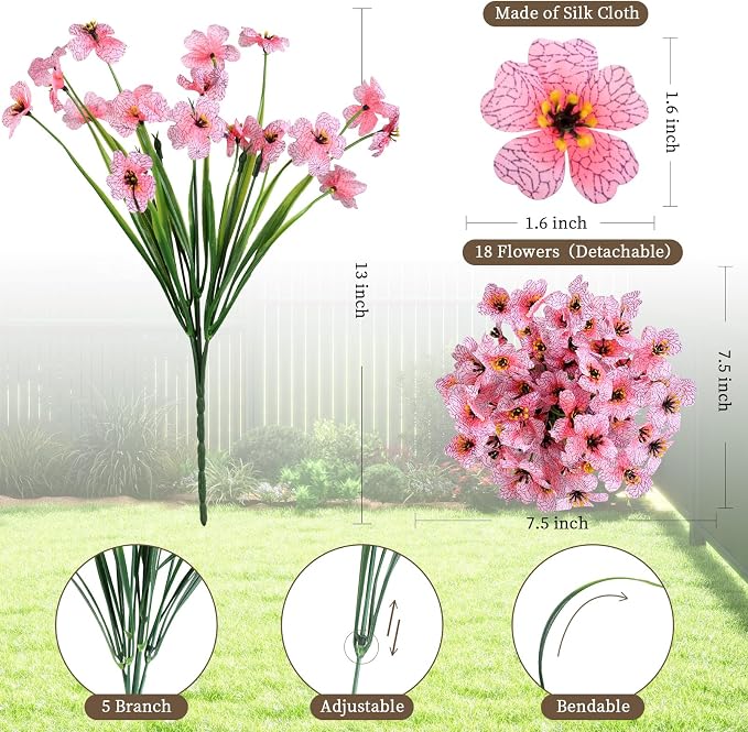 ColoPlay 24 Bundles Peach Artificial Flowers for Outdoors, Fake Flowers | Fake Plants Outdoors, UV Resistant Faux Flowers for Indoor Outside Garden Porch Window Box Home Wedding Farmhouse
