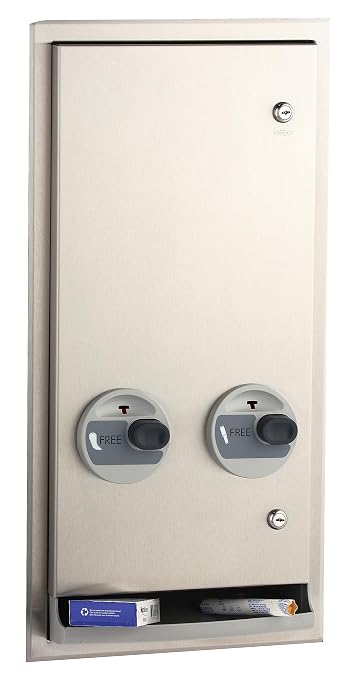 BOBRICK 3706C ClassicSeries Stainless Steel Recessed or Semi-Recessed Napkin/Tampon Vendor, Free Vend Operation, Satin Finish, 27-7/8" Height, 13-7/8" Width