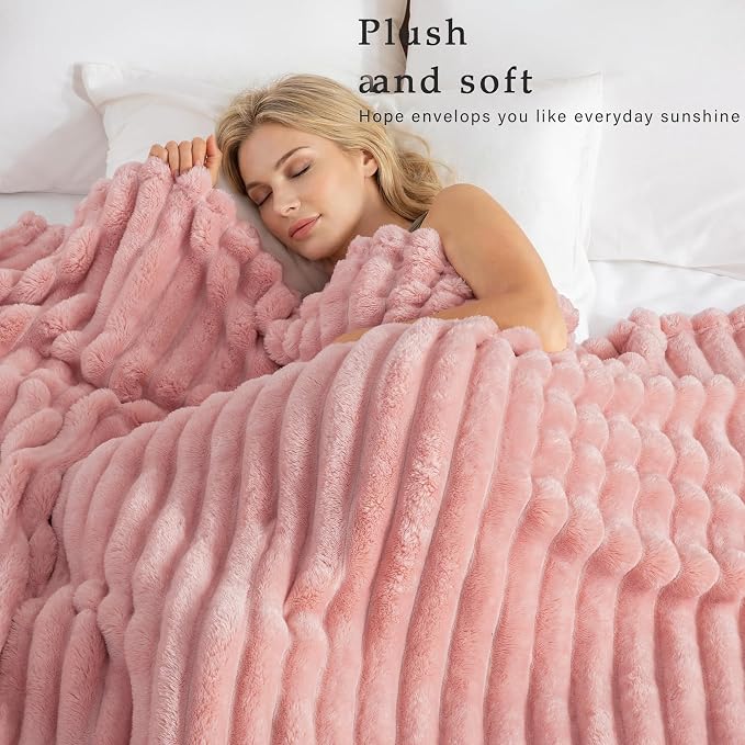 Exclusivo Mezcla Striped Fleece Throw Blanket for Couch, Sofa, Bed, 50"x60" | Soft Breathable Cozy Bed Blankets, Lightweight Plush Fluffy Fuzzy Jacquard Decorative Blankets