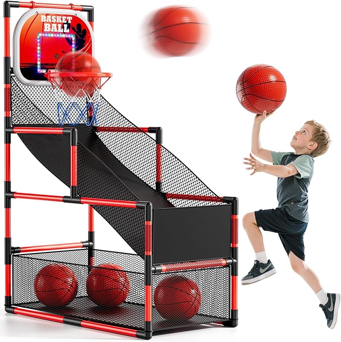 Arcade Basketball Game Set for Kids 3-12 Years Old, Kids Basketball Hoop with 4 Balls & Pump, Indoor Outdoor Sports Play Toys, Basketball Games Toys, for Boys Girls Teens