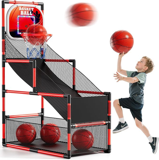 Arcade Basketball Game Set for Kids 3-12 Years Old, Kids Basketball Hoop with 4 Balls & Pump, Indoor Outdoor Sports Play Toys, Basketball Games Toys, for Boys Girls Teens