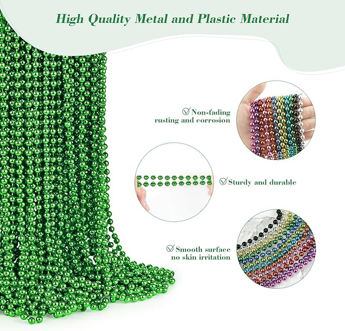 YAXINRUI 120 PCS St. Patricks Day Necklaces, Green Mardi Gras Christmas Bead Necklaces, 33" St. Patrick's Day Green Beads St. Patricks Day Accessories for Mardi Gras, St. Patricks Day Party Favors