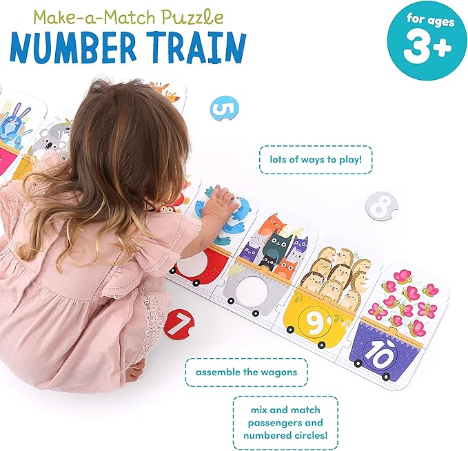 Banana Panda Make-a-Match Number Train Floor Puzzle - Learn Numbers 1-10 and Colors with 30 Large Pieces and a Guide for Parents with Early Learning Activities and Games, for Kids Ages 3-5 Years