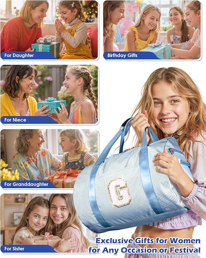 Birthday Gifts for Daughter, Girls Travel Duffle Bag, Kids Initial Overnight Bags with Shoe Compartment, Customized Weekender Bag with Makeup Pouch, Gift for Cheerleader Girl (Letter Z)
