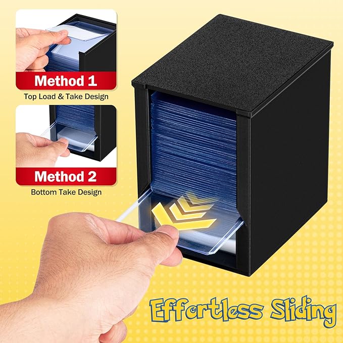 Toploader Dispenser & Penny Sleeve Holder - Dual Compartment Holds 250 Penny Sleeves & up to 50 Top Loaders, Stackable Card Storage Box with Dustproof Lid (Black)