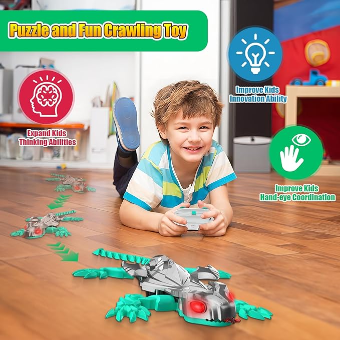 TWFRIC Wall Climbing Gecko Lizard, Robot Geckos Lizards Rechargeable Remote Control Car Toy RC Cars Toys for Kids RC Crawler for Boys & Girls Ages 6 & Up Halloween Christmas Birthday Gifts (Grey)