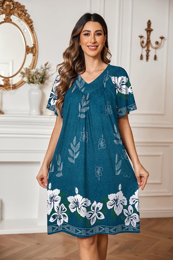 Ekouaer Womens House Dress Floral Print Moo Moos Nightgowns Moomoo Dresses Mumus with Pockets