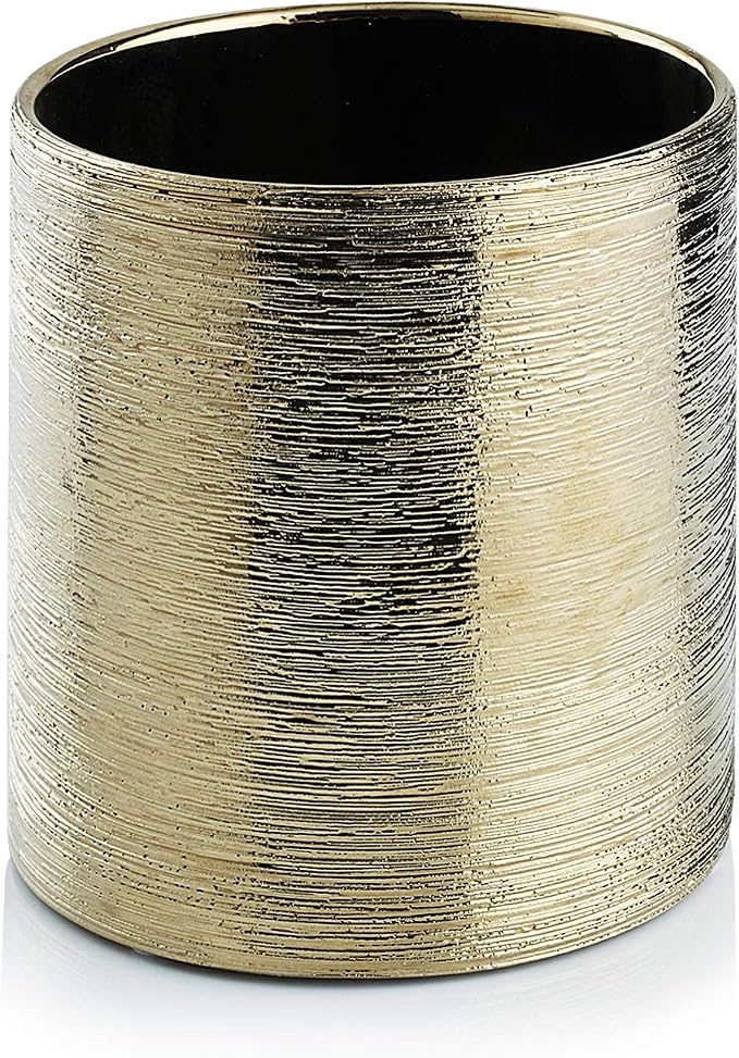 WGVI Gold Etched Ceramic Cylinder Vase Width 3.75" Height 4", Flower Arrangements, Candle Holder, Terrarium Planter Pot, Storage Container Organizer, Pen Brush Holder, Scratched Texture, 24 Pcs