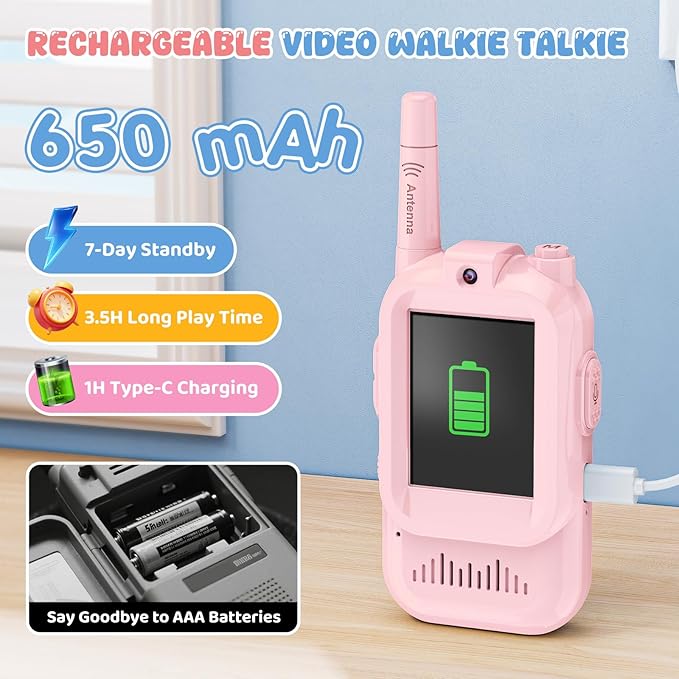 Video Walkie Talkie for Kids - 2 Pack Rechargeable Kids Walkie Talkies Long Range Radios, Camera Facetime Walkie Talkie, Easter Birthday Gifts for Girls, Toys for Age 3-12, Indoor Outdoor Travel