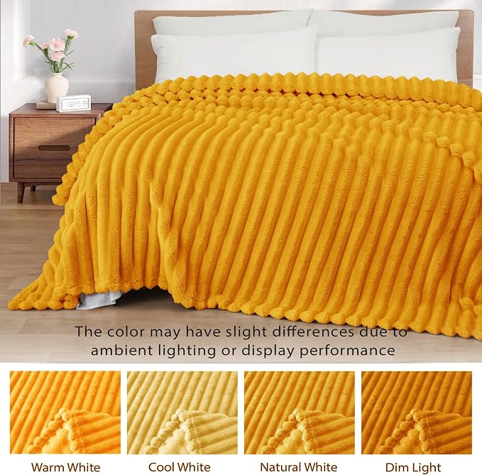 Exclusivo Mezcla Striped Queen Size Fleece Blanket for Bed, Couch, 90"x90" | Soft Breathable Cozy Bed Blankets, Lightweight Plush Fluffy Fuzzy Jacquard Decorative Blankets