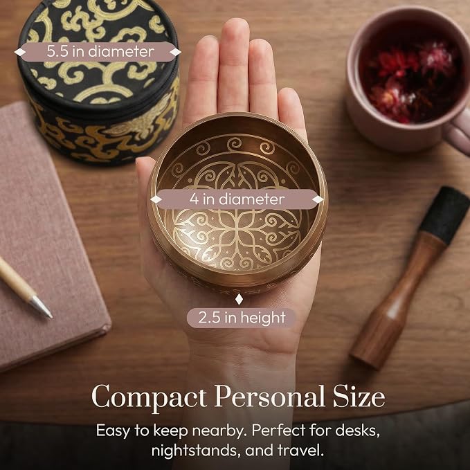 Silent Mind Tibetan Singing Bowl Set – Easy to Play & Beginner Friendly Meditation Bowl with Cushion, Mallet & Case | Stress Relief & Mindfulness | Gift-Ready