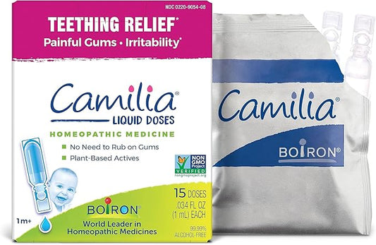 Boiron Camilia Teething Drops for Daytime and Nighttime Relief of Painful or Swollen Gums and Irritability in Babies - 15 Count