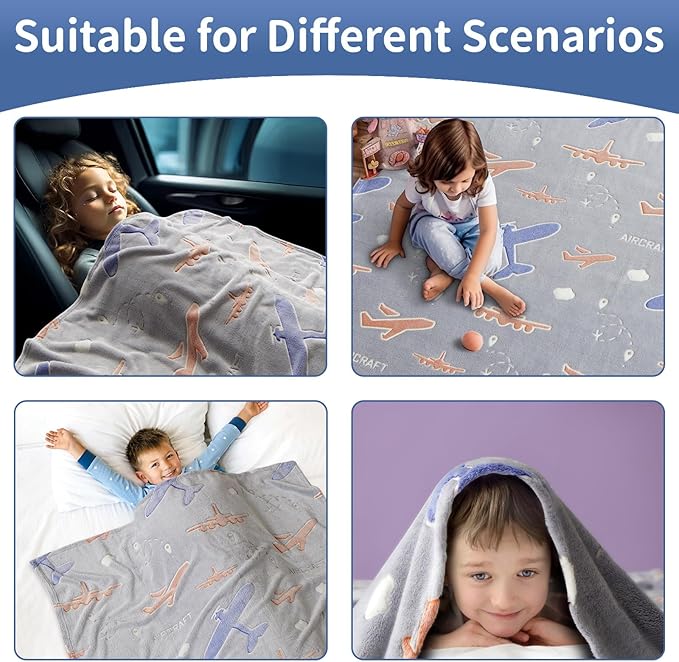 Glow in The Dark Airplanes Blanket, Gifts for Boys Girls,Soft Blanket 3 4 5 6 7 8 9 10 Year Old Kids Gifts,Gift Toys for Kids Teen Son Adult Presents,for Birthday Christmas Easter Gifts, 50"x60"