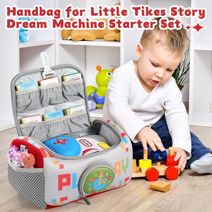 Carrying Case Compatible with Little Tikes for Story Dream Machine Books Starter Set, Portable Storage Bag with Handle and Shoulder Strap for Storytime, Storybook, Character Accessories (Play)