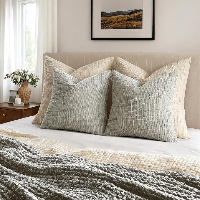 MIULEE Chenille Textured Throw Pillow Covers Light Grey 20x20 Set of 2 | Slubby Decorative Pillows, Boho Farmhouse Home Decor, Modern Neutral Cushion Covers for Couch Sofa Bed Living Room
