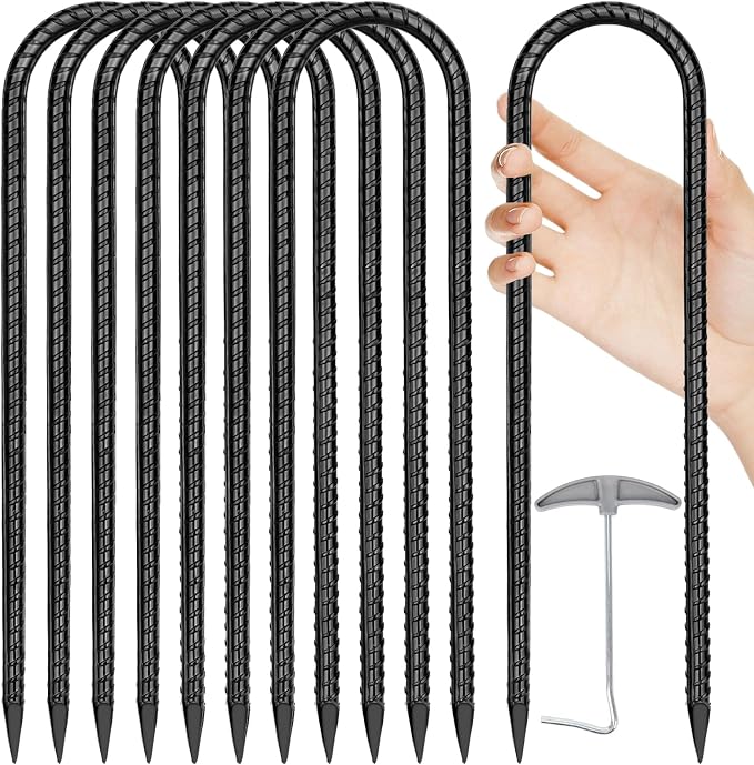 Trampoline Stakes Anchors High Wind 12''Ground Anchor Tent Stakes Heavy Duty, U Rebar Stakes Trampoline Accessories