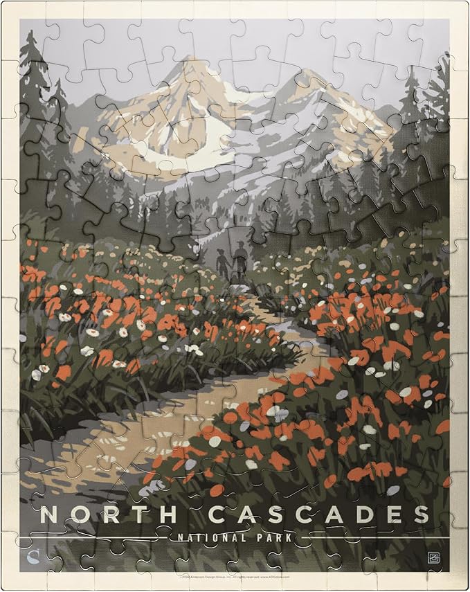 MyPuzzle North Cascades National Park: Summer Hike, Vintage Poster - Premium 100 Piece Jigsaw Puzzle for Adults