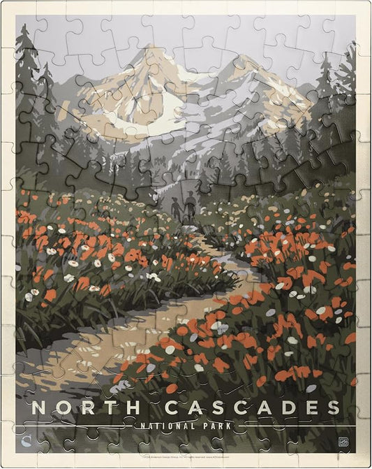 MyPuzzle North Cascades National Park: Summer Hike, Vintage Poster - Premium 100 Piece Jigsaw Puzzle for Adults